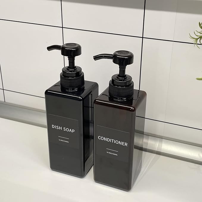 Amber Soap Dispenser with Waterproof Labels, Thickened Plastic Hand Soap - Image 5