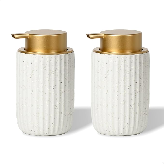 2 Pack Speckled Matte White Ceramic Foam Soap Dispenser, 12 oz Refillable Pump by YURIAERY