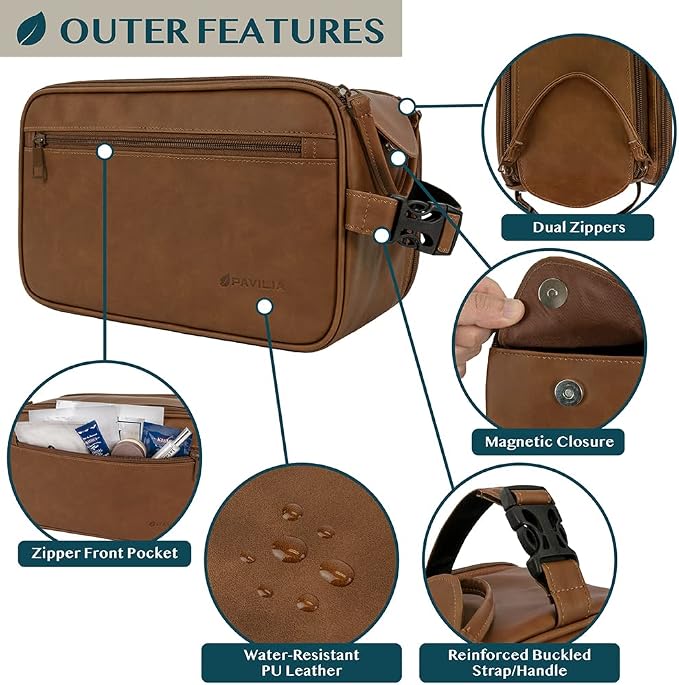 PAVILIA Toiletry Bag for Men, Travel Essentials Shaving Dopp Kit, Mens Travel - Image 3