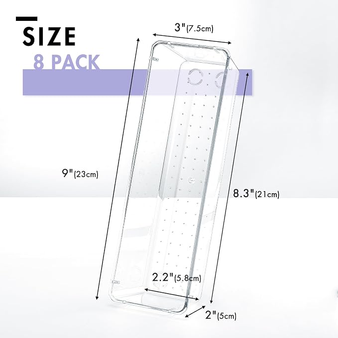 HOUSE DAY Desk Drawer Organizer Bins 8 PCS, 9*3*2" Clear Drawer Organizers - Image 7