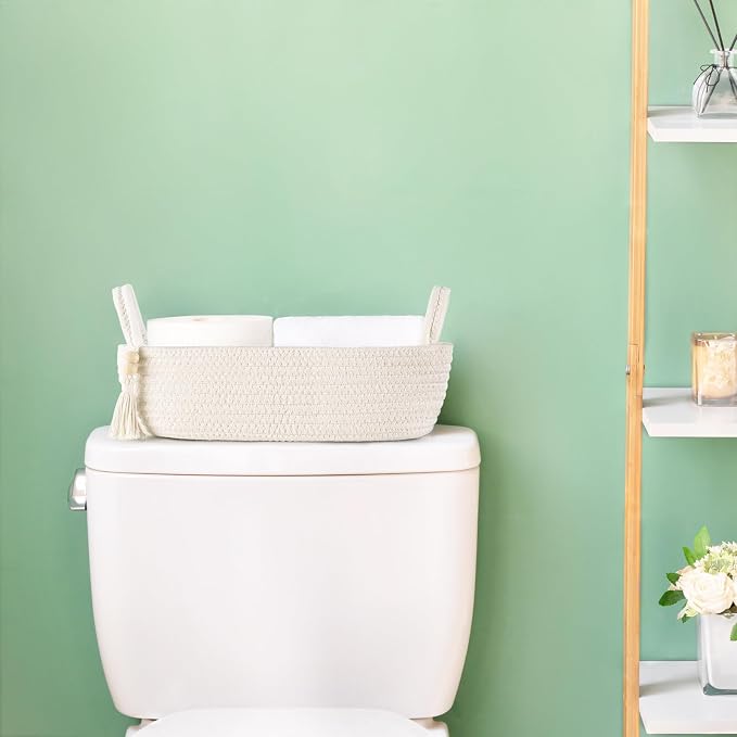 Mkono Small Storage Basket for Toilet Tank Top Boho Bathroom Decor Woven Rope - Image 2