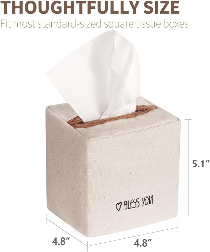Livelab Tissue Box Cover Square, Chic Canvas Tissue Box Holder - Image 5