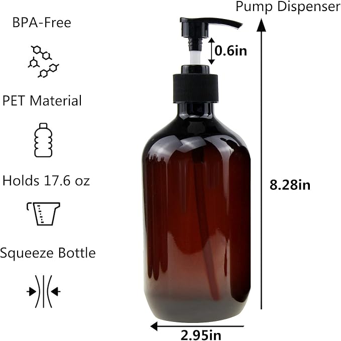 Empty Plastic Bottles with Pump Dispenser and Labels Included, Refillable - Image 5