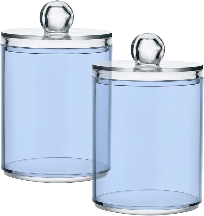 Light Steel Blue Qtip Holder Organizer Dispenser Cotton Swabs Cans Plastic Jars - Image 2