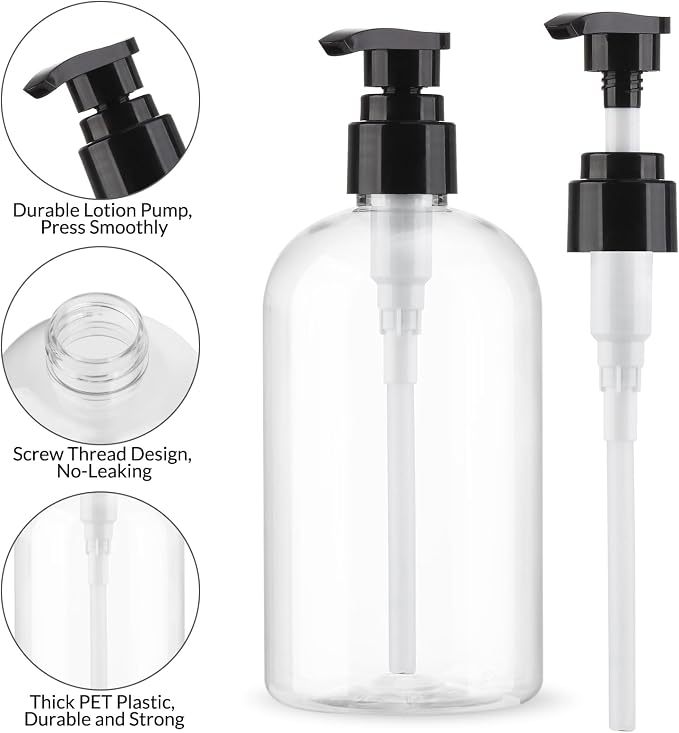 Empty Pump Bottles Dispenser 2 Pack 300ml/10.15oz. Clear Plastic Pump Bottle - Image 3