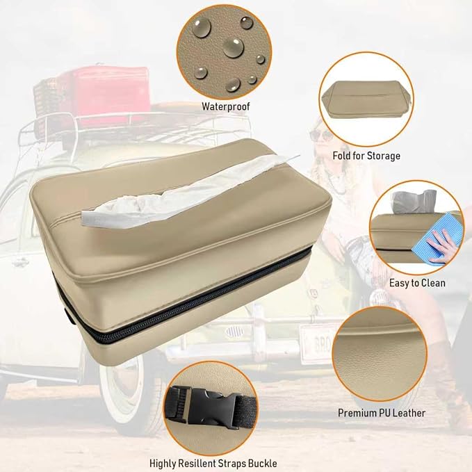 Large Car Tissue Holder for 120 Standard Tissues, Premium PU Leather Tissue - Image 3
