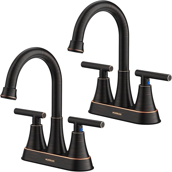 Bathroom Faucets for Sink 3 Hole, Hurran 4 inch Oil Rubbed Bronze Bathroom Sink by Hurran
