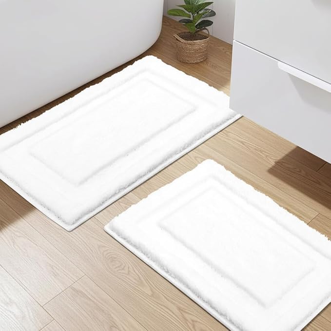 SHACOS Soft Fluffy White Bath Rugs Mats Set of 2 Pieces 16x24 + 20x32 inch by SHACOS
