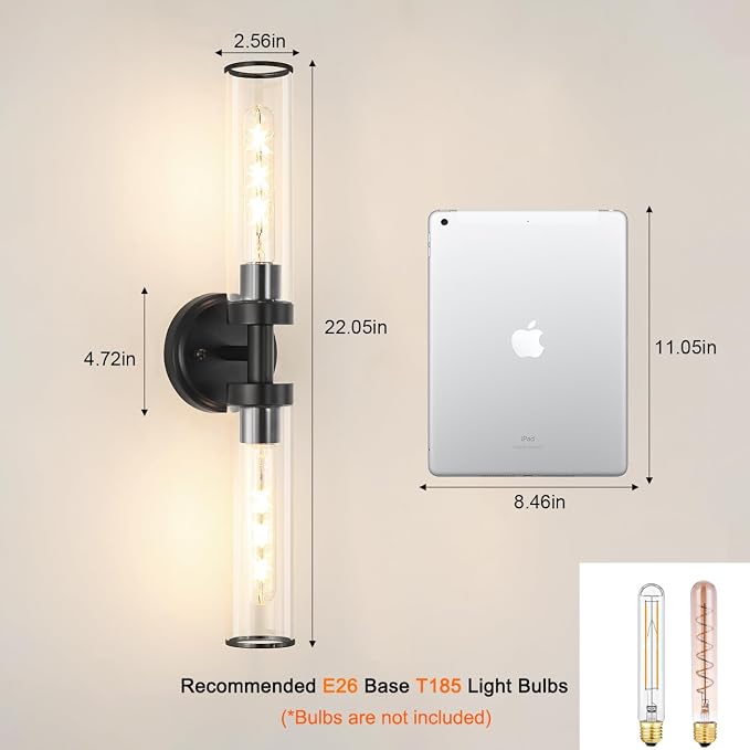 Matte Black Wall Sconces Set of 2, Modern Bathroom Vanity Lights - Image 5