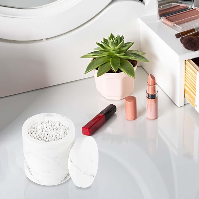 Natural Marble Canister, Cotton Swab Holder - Image 6