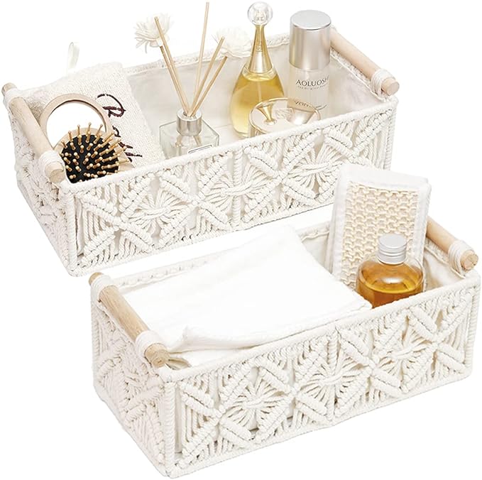 HOSROOME Macrame Storage Basket Boho Decor Baskets by HOSROOME