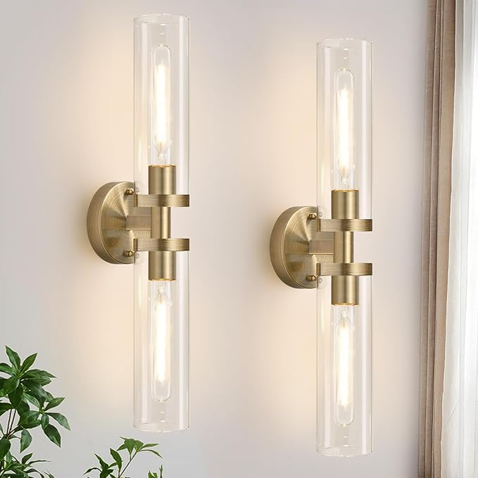 Wall Sconces Set of Two, Hardwired Brass Bathroom Sconces Wall Lighting by Indoibrightenyourbathroom