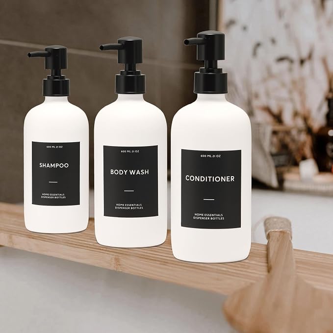 HOMCDALY Shampoo and Conditioner Dispenser, 21oz 3-Pack Refillable Shampoo and - Image 6