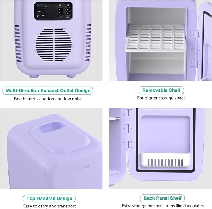 CROWNFUL Mini Fridge, 4 Liter/6 Can Portable Cooler and Warmer Personal - Image 6