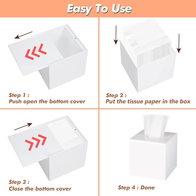 Kamehame Tissue Box Cover Square Acrylic Tissue Holder 5.25x5.25x5.5 Inch White - Image 5