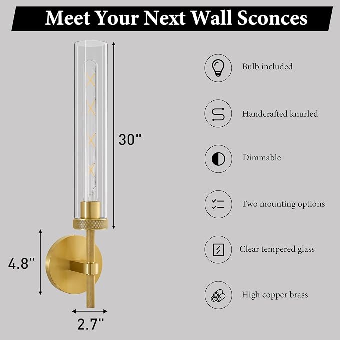 Brass Knurled Tube Wall Sconce - Image 8