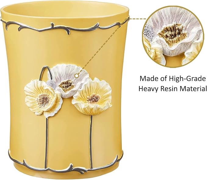 Zahari Home 2pc Poppy Fields Modern Bath Accessories Set Waste Basket & Tissue - Image 4