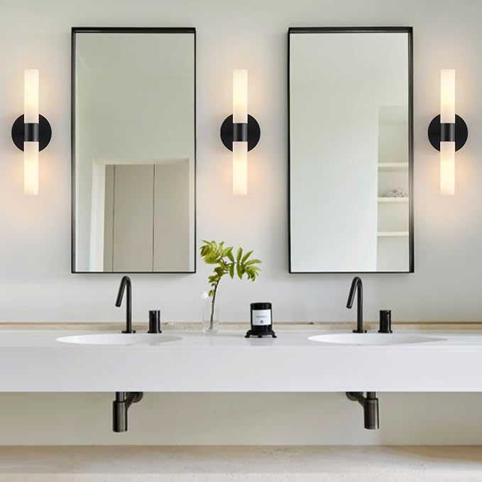 Wall Sconces Set of Two Matte Black Bathroom Wall Sconce Light Set of 2 Modern - Image 2