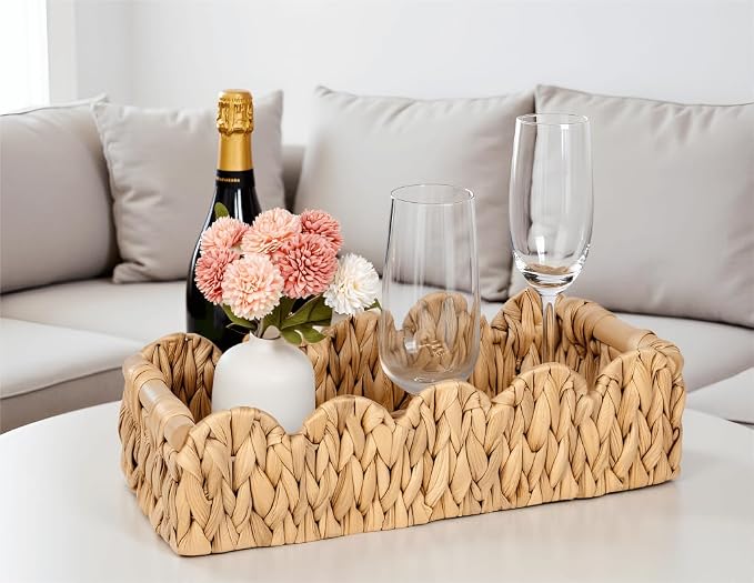 Wicker Bathroom Basket Tray Organizer w/Scalloped - Image 5