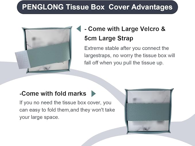 Tissue Box Cover 5X5X5'' PU Leather Tissue Holder Square Tissue Cube Box - Image 2