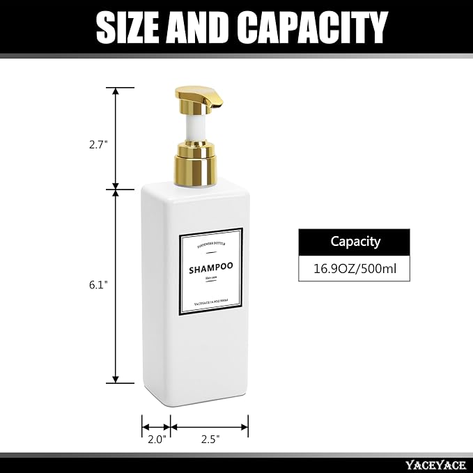 White With Gold Pump Shampoo Bottles Set of 3, 500ml Refillable Shower Dispenser - Image 3