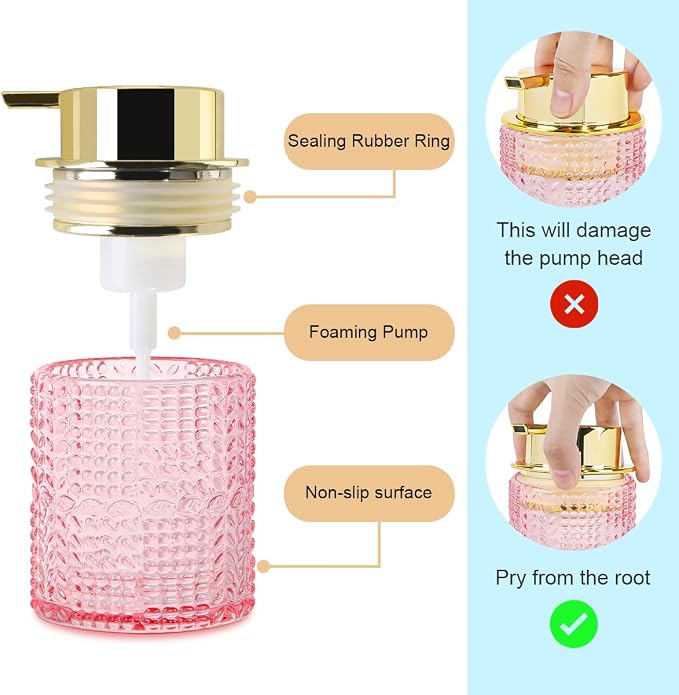 2pcs Glass Foaming Soap Dispenser, Refillable 10 Oz Lotion Shampoo Pump Dish - Image 4