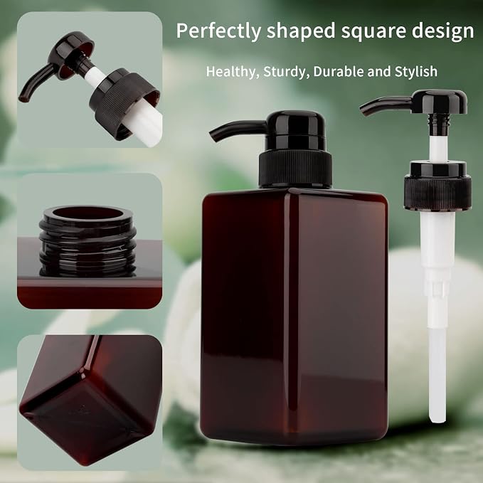 450ml Pump Bottle Dispenser Jansburg 2Pack Refillable Square Plastic Lotion - Image 2