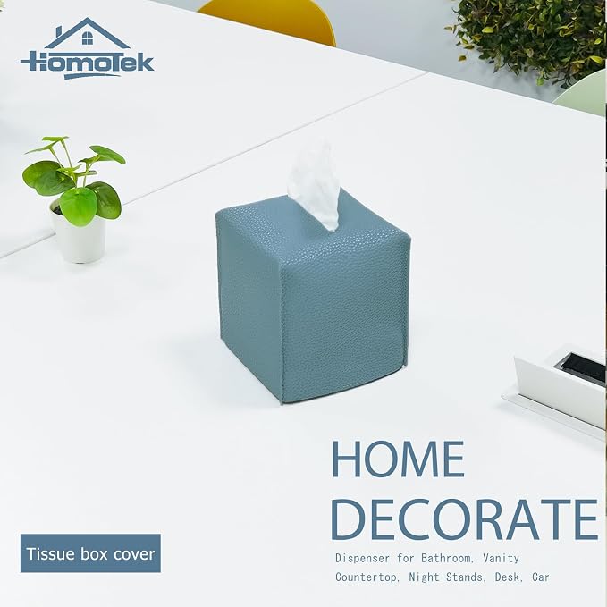 HOMOTEK 2 Pack Tissue Box Cover, Square PU Leather Tissue Holder, Decorative - Image 6
