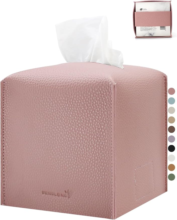 Tissue Box Cover 5X5X5'' PU Leather Tissue Holder Square Tissue Cube Box by PENGLONGHOMEDECORATION