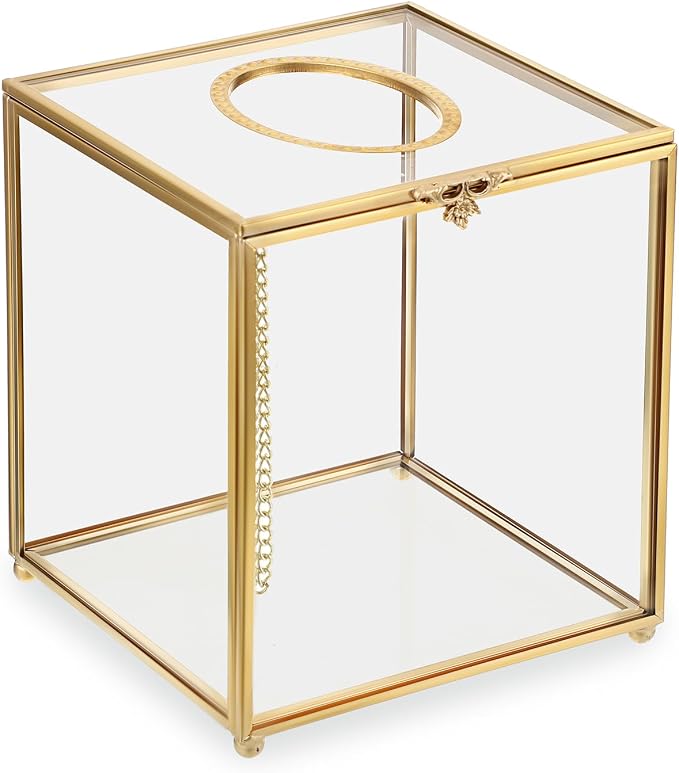 Sumnacon Square Clear Glass Tissue Box Cover -Dainty Cube Tissue Box Holder by Sumnacon