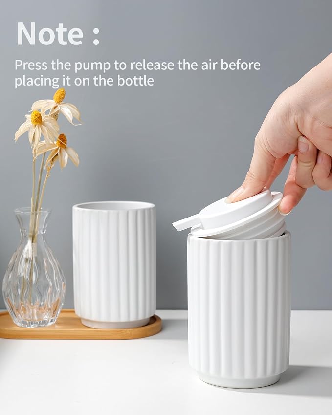 Soap Dispenser, Liquid White Ceramic Refillable Hand Soap Pump - Image 6
