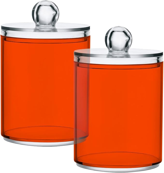 Orange Red Qtip Holder Organizer Dispenser Cotton Swabs Cans Plastic Jars - Image 2