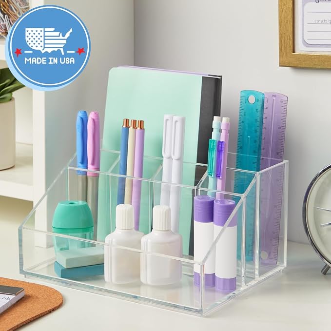 STORi Chloe Clear Plastic Stackable Desk Organizer, Rectangular 6-Compartment - Image 4