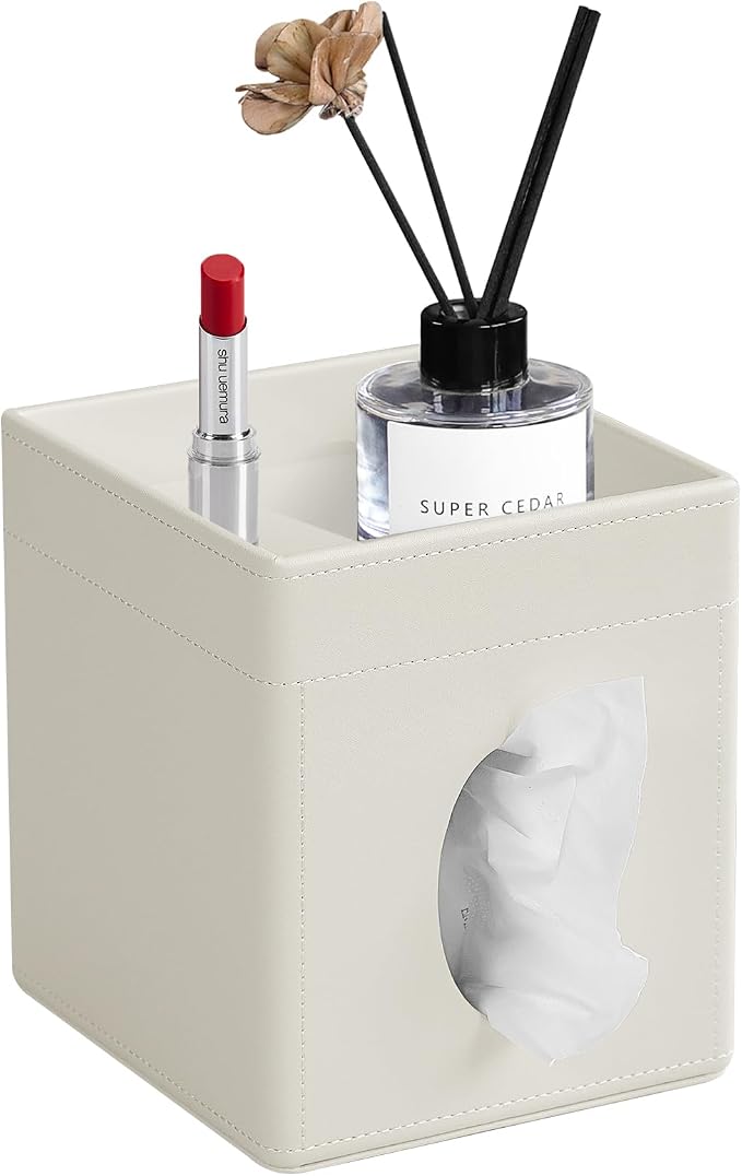 Tissue Box Cover, PU Leather Square Tissue Box Holder by Cretkhp