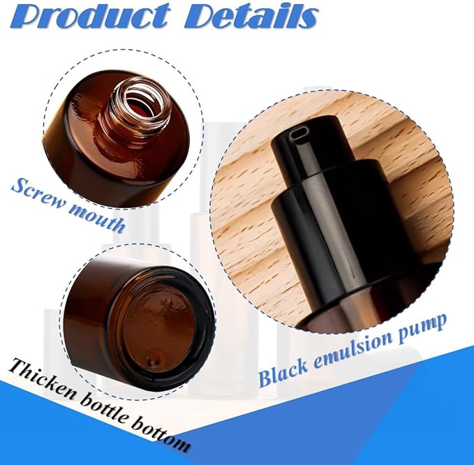 4Pcs 60ml Amber Lotion Pump Bottle Refillable Empty Glass Bottle Travel Size - Image 3