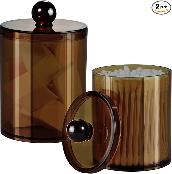 SheeChung 2 Pack Acrylic Qtip Holder, Amber Canister Apothecary Jars by SheeChung