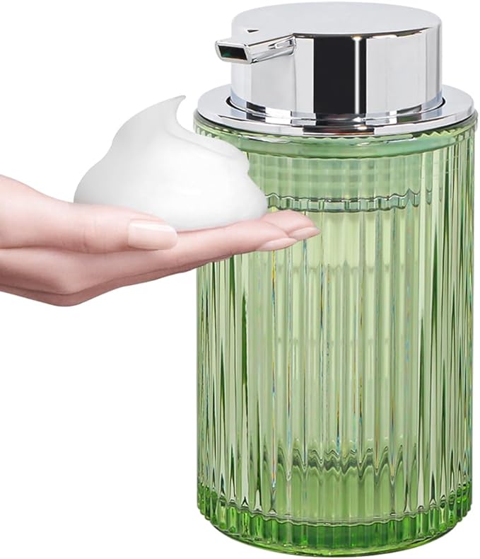 Foaming Soap Dispenser, 12 Oz Green Glass Foam Hand Soap Dispenser, Refillable by Tonxus