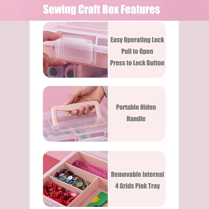 Clear Plastic Office Supply Art & Craft Storage Box, Sewing Box Organiser Large - Image 2