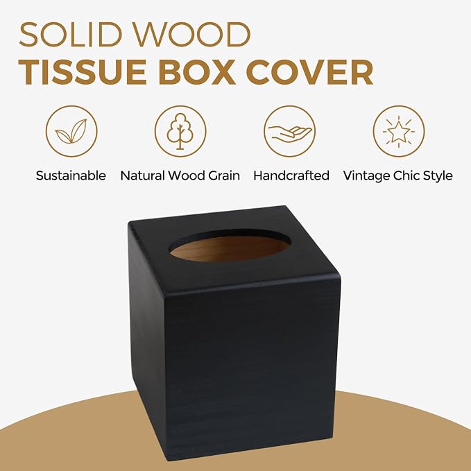 Wood Tissue Box Cover Square, Decorative Cube Facial Wooden Tissue Box Holder - Image 2