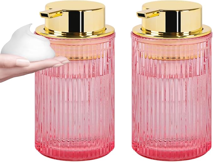 Foaming Soap Dispenser, 12 Oz Pink Glass Soap Dispenser by Tonxus