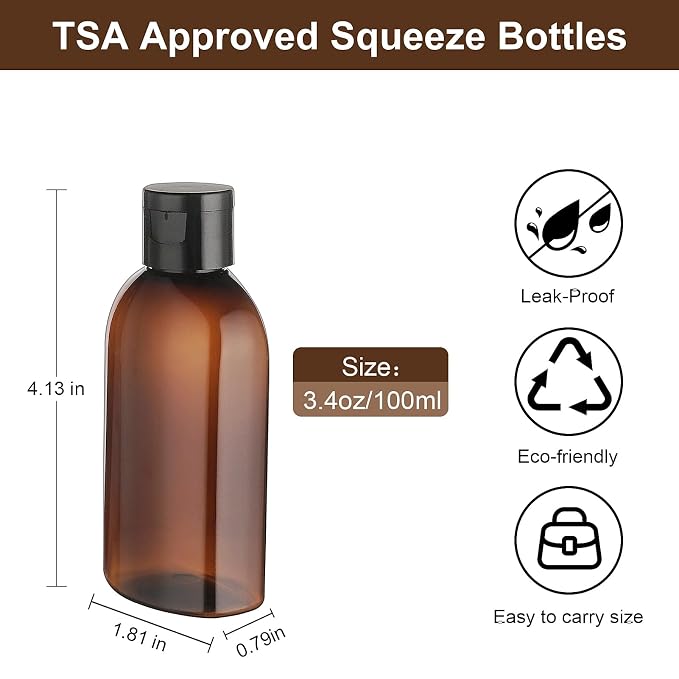 Travel Shampoo Bottles 6 Pack 3.4oz/100ml TSA Approved Squeezable Travel Size - Image 3