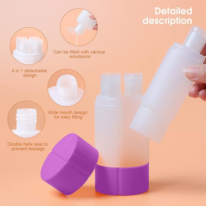 Travel Bottle, TSA approved 4-in-1 Leak-Proof Bottle, 4 * 60ml/2oz, - Image 3