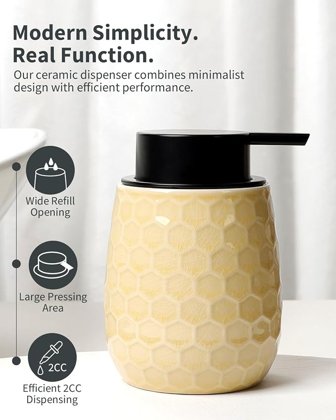 Soap Dispenser, 12OZ Ceramic Liquid Ice Crack Yellow Hand Soap Dispenser - Image 2