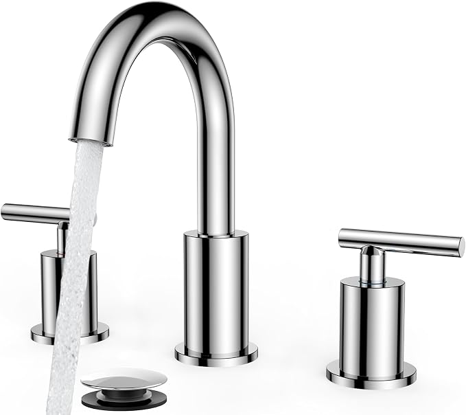 FORIOUS Chrome Bathroom Faucet 3 Hole, 8 Inch Widespread Bathroom Sink Faucet by FORIOUS