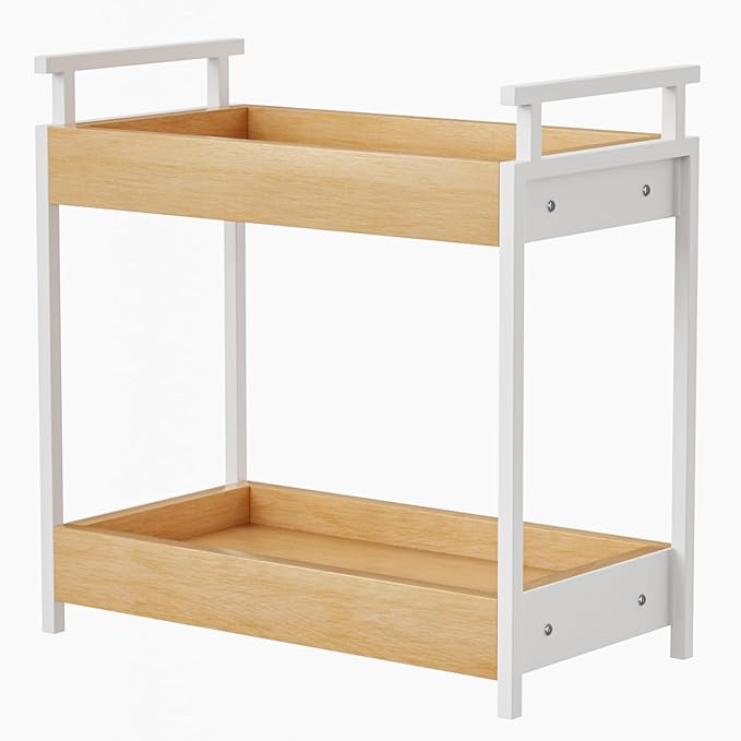 KLM Countertop Coffee Station Organizer, 2 Tier Wooden Shelf by KLM