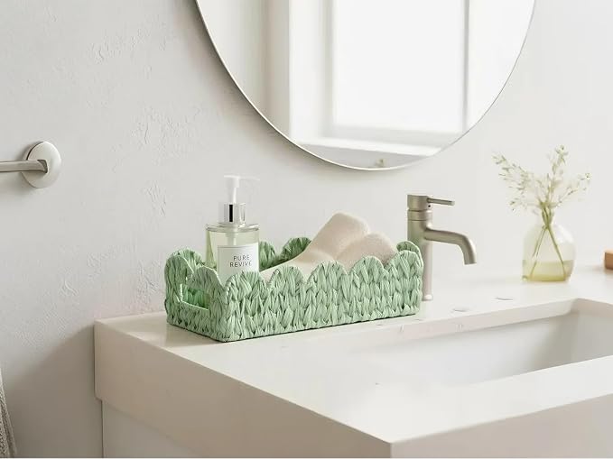 Green Toilet Tank Basket, Toilet Paper Storage Basket Bathroom Counter - Image 8