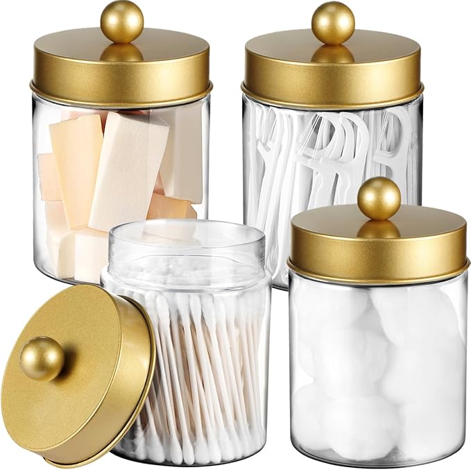 Amolliar Qtip Holder Dispenser - 8 oz Plastic Apothecary Jar Containers by Amolliar