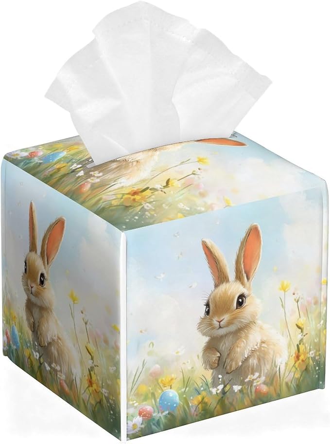 Buuny Tissue Box Cover Easter Leather Tissue Box Holder Square Facial Paper by Unknown
