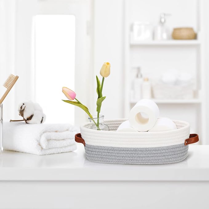 Bathroom Countertop Organizer Basket, Cotton Rope Woven Storage Basket Toilet - Image 2