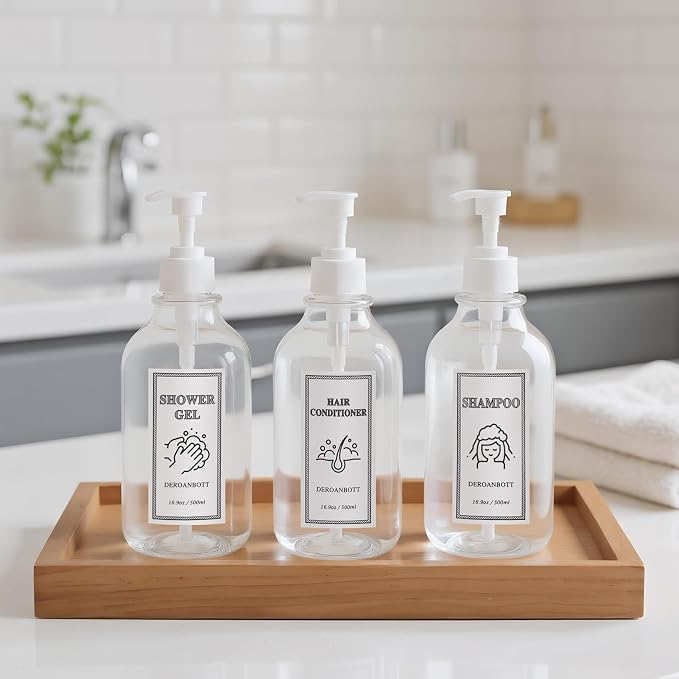Shampoo and Conditioner Dispenser, Refillable Plastic Shampoo Pump Bottles - Image 4